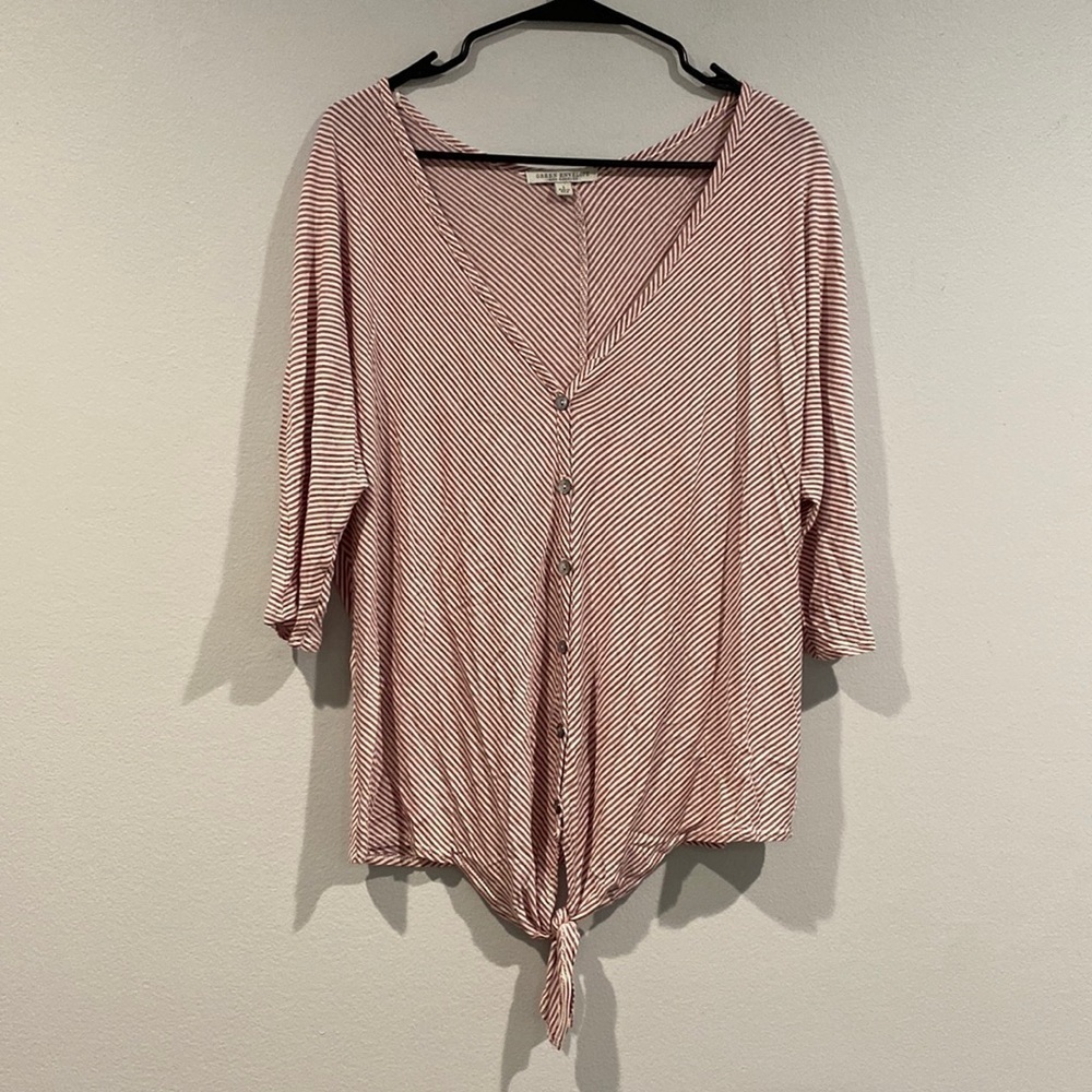 Green Envelope Red and White Stripped Button Down 3/4 Length Sleeve - Size Large